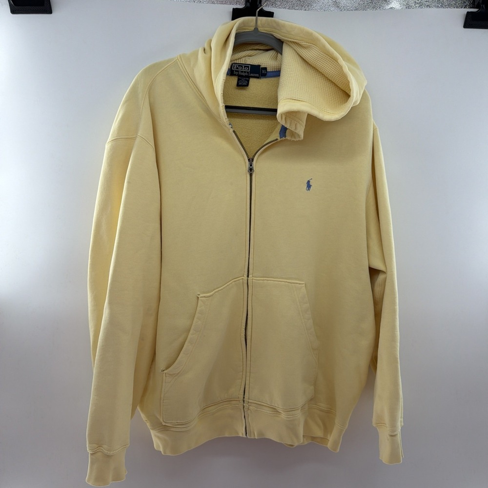 Vtg Polo Ralph Lauren Hoodie Men's XL Yellow Zip Front Long Sleeve Small Pony